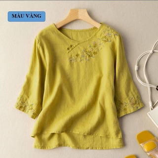 Áo trung niên nữ - áo sơ mi trung niên phối nút tay lỡ - thời trang quý bà nhiều size R4