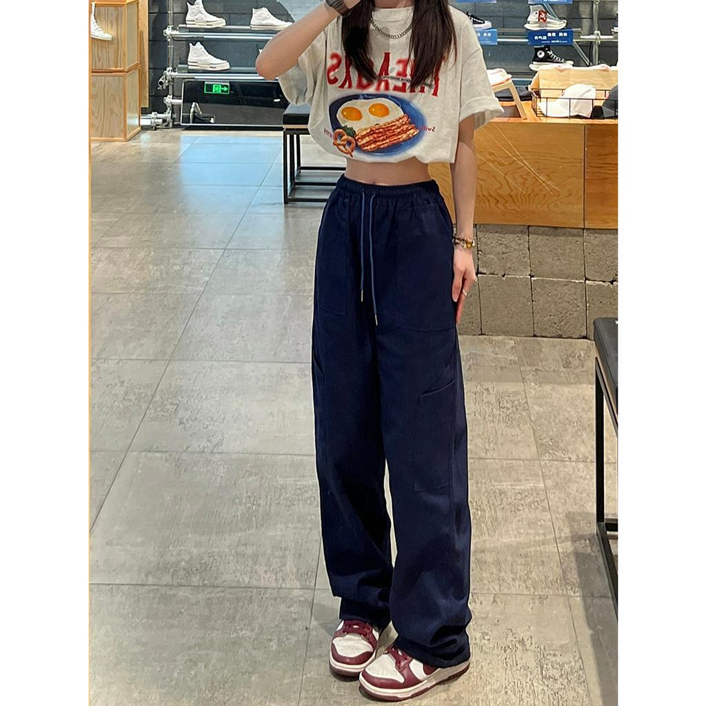 Ethelgirl Quần Dài Lưng Cao Ống Rộng Phối Túi Với 3 Màu Thời Trang Hàn Quốc Cho Nữ