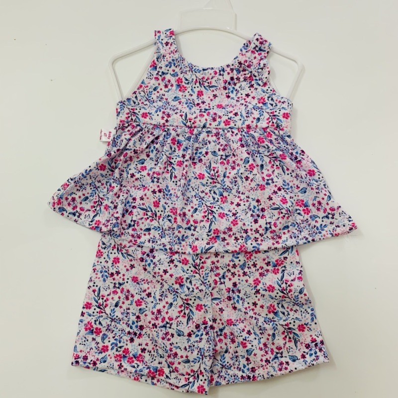 Bộ cotton đùi áo đính nơ bé gái