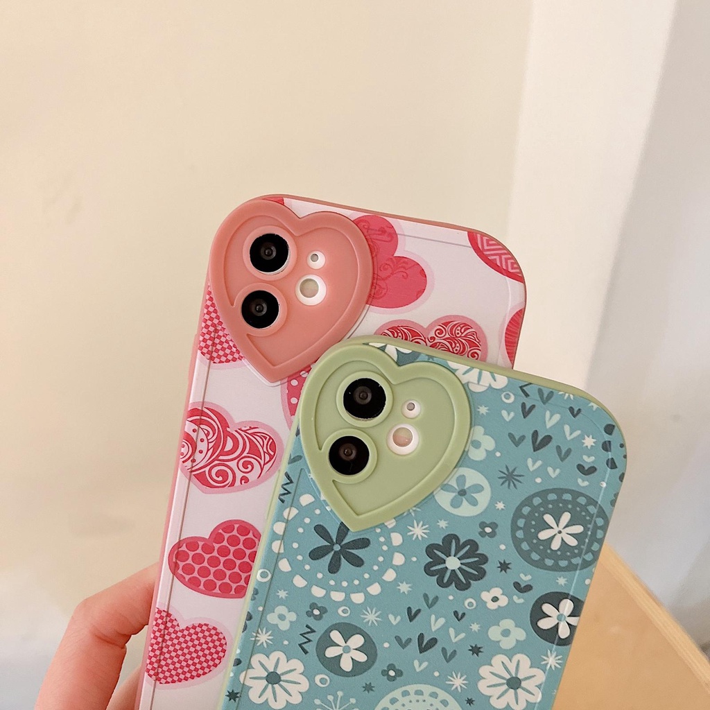 Ốp Điện Thoại Tpu Silicon Mềm Bảo Vệ Toàn Diện Chống Sốc Họa Tiết Trái Tim Màu Xanh Lá Cho iPhone 13 12 11 Pro XS Max X XR 8 7 Plus