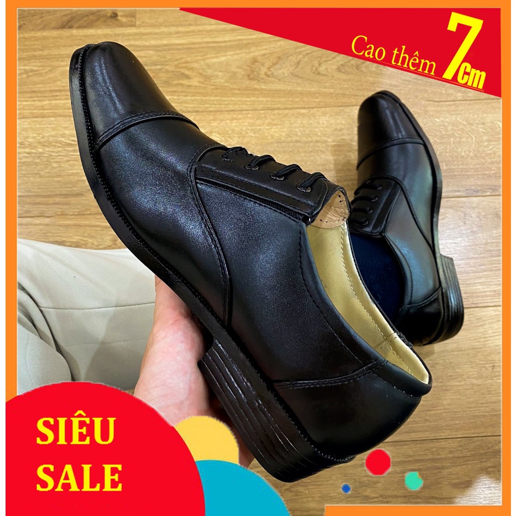 Giày da nam tăng chiều cao 7cm, Tặng kèm tất xanh + lót quế