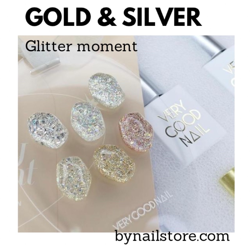 [Verygoodnail] Bộ sản phẩm sơn gel nhũ cao cấp Hàn Quốc Glitter moment collection 1 Gold &amp; Silver (6pcs)