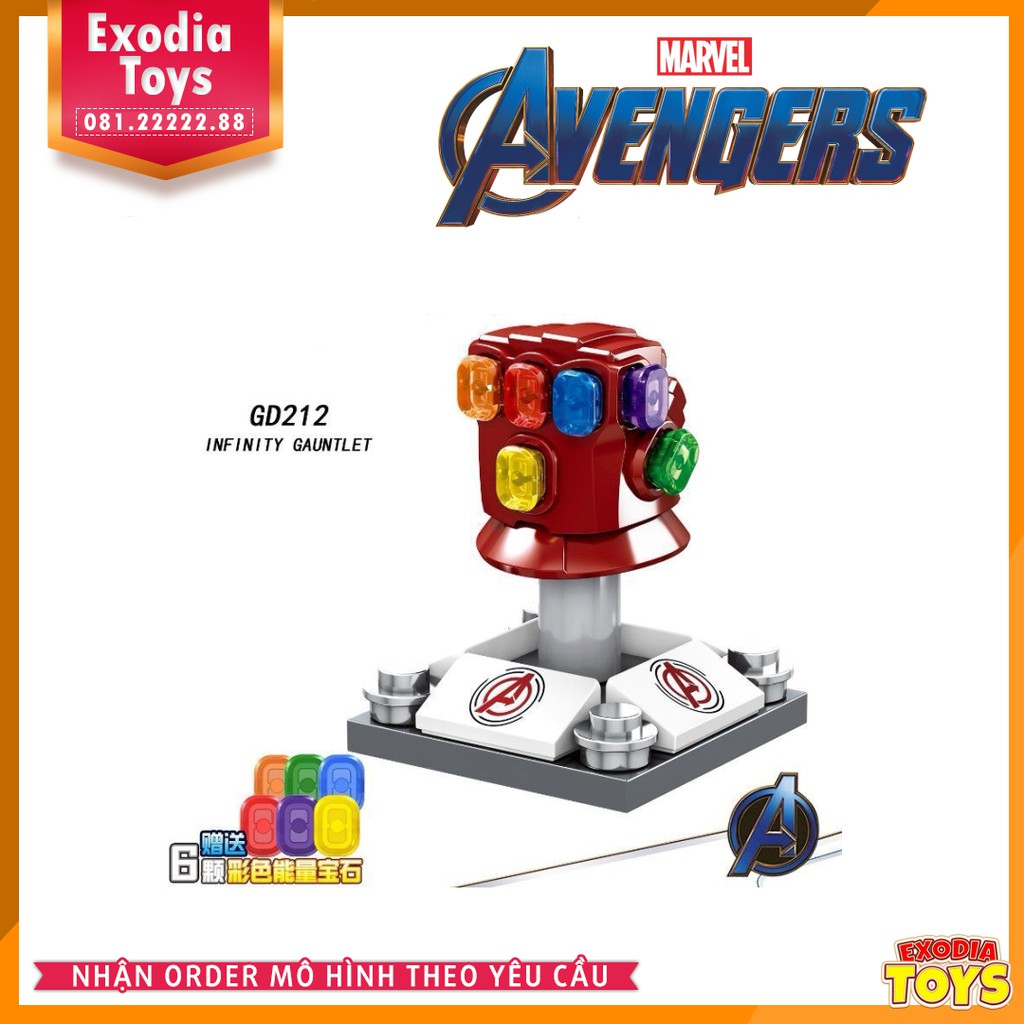 Xếp hình găng tay vô cực Iron Man + 6 viên đá Avengers Infinity Gauntlet - Đồ Chơi Lắp Ghép Sáng Tạo - GD212