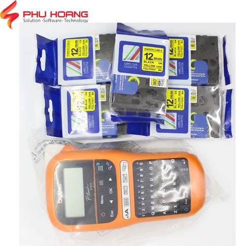 Combo máy in nhãn Brother PT-E110 và 5 nhãn in HZE, TZ2,PZE khổ rộng 12mm