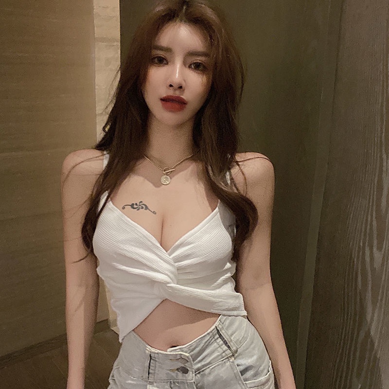 Áo dệt kim COZOKC hai dây cổ chữ V xẻ sâu thời trang quyến rũ cho nữ