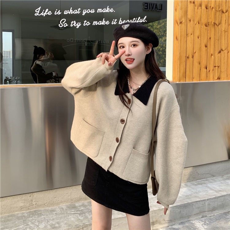 Áo Khoác Cardigan Dệt Kim Dáng Ngắn Thời Trang Thu Đông Phong Cách Retro Mới Cho Nữ