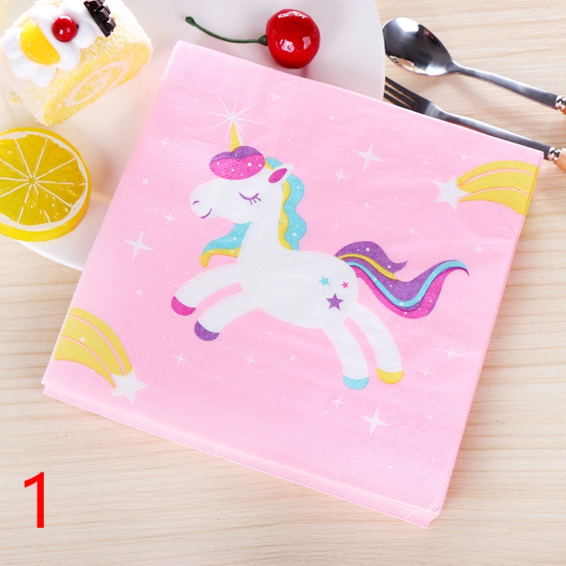 Set 20 Khăn Giấy In Hình Kỳ Lân Hoạt Hình Dễ Thương