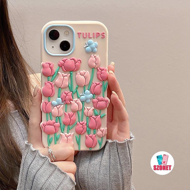 Ốp Điện Thoại Silicon Mềm Chống Sốc Hình Hoa Tulip 3D Cho iPhone 14 13 12 11 Pro Max XS XR X 8 7 6 6S Plus + SE 2020