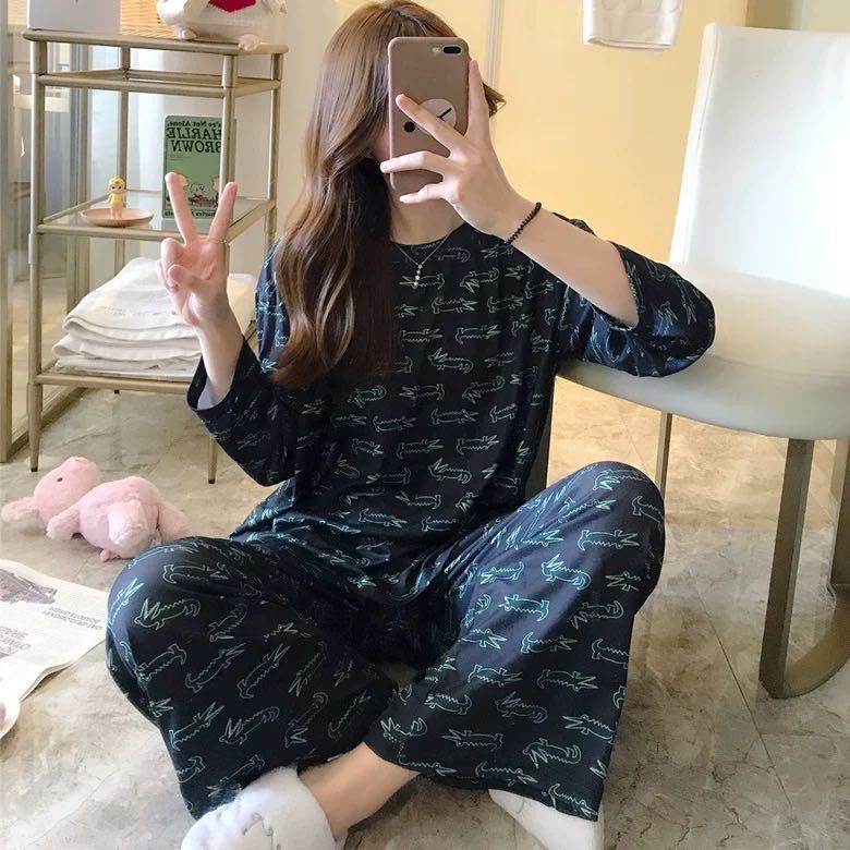 Đồ Bộ Pijama Thun Sữa Tay Dài Quần Dài In Hình Dễ Thương Form Dưới 60KG