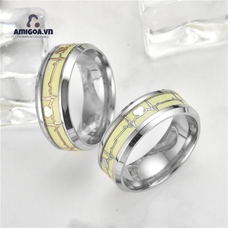 ✨✨Nhẫn Thép Titan Phát Sáng Trong Đêm Hình Nhịp Tim Dành Cho Cặp Đôi