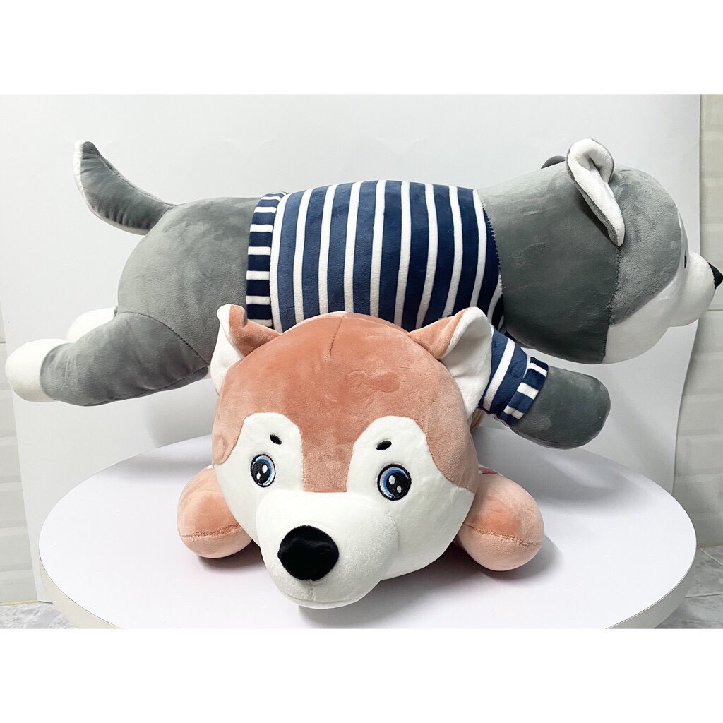 Bộ chăn gối văn phòng Mền Gối Gấu Bông Chó Husky Mặt Ngáo 3 Trong 1