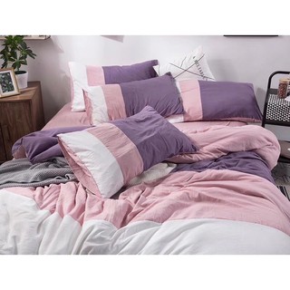 Trọn Bộ 4 Món Chăn Ga Giường Cotton Đũi Phối Màu HỒNG-TÍM Phong cách hiện đại - shop_hoahn