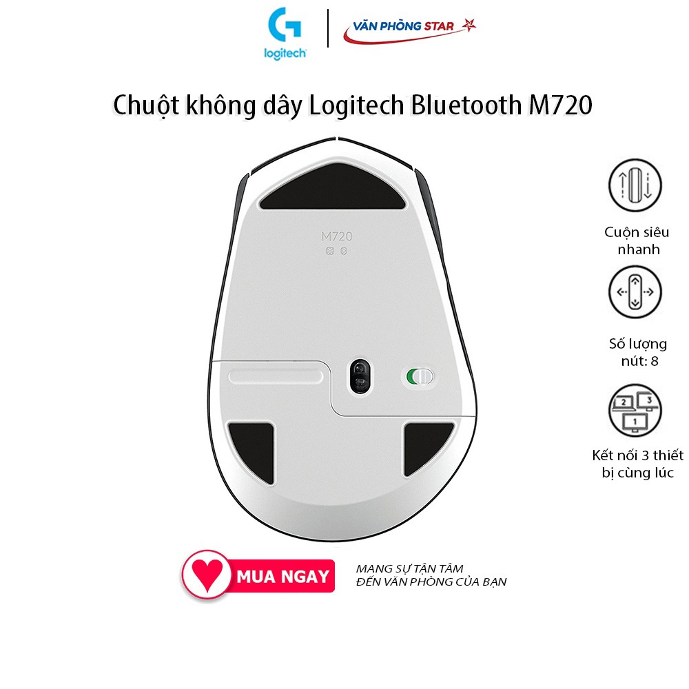 Chuột không dây Logitech Bluetooth M720 kết nối 3 thiết bị cùng lúc, wireless bluetooth, tuổi thọ pin 24 tháng