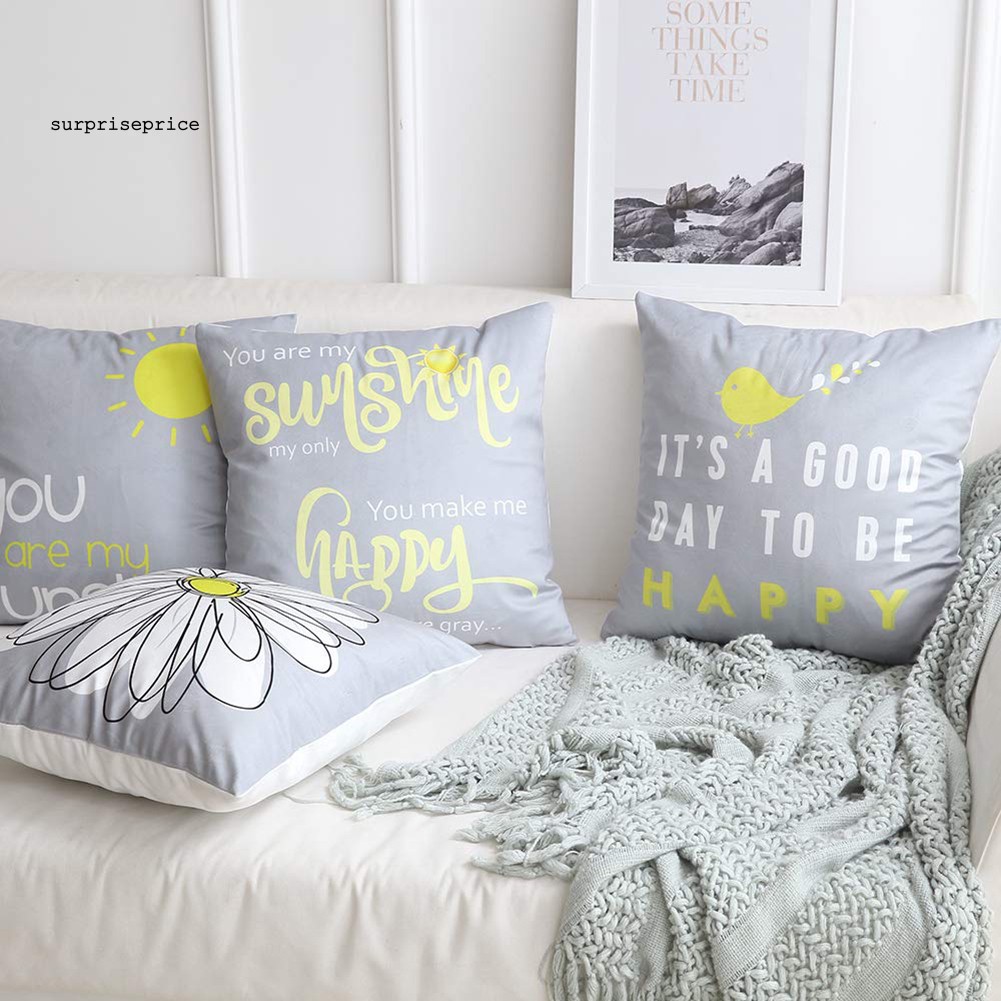 Áo gối in họa tiết hoa hướng dương / chữ Happy / Sunshine đẹp mắt dùng trang trí nhà / văn phòng / khách sạn