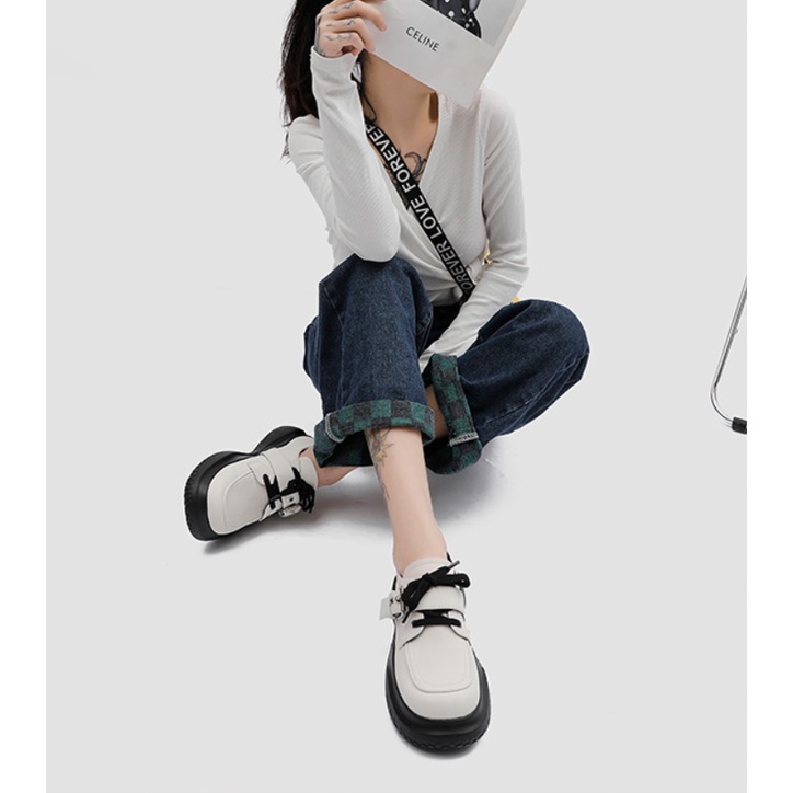 - Giày Oxford Nữ da cao cấp cách điệu phong cách Anh Quốc tăng chiều cao