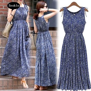 Đầm Maxi nữ không tay họa tiết hoa phong cách boho thời trang quyến rũ
