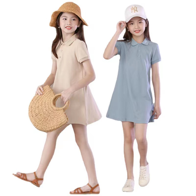 Đầm Thun polo Tay Ngắn Thời Trang Mùa Hè 2023 Dành Cho Bé Gái 3-13 Tuổi