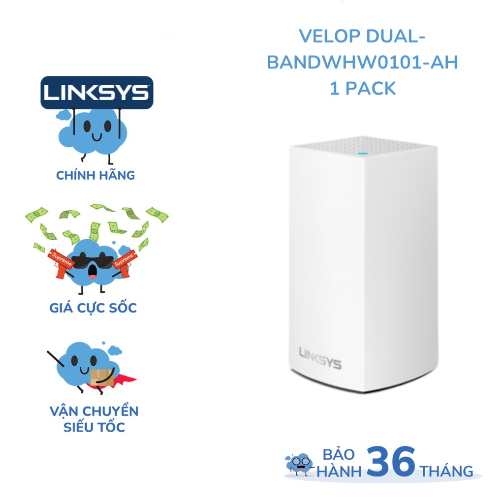 (1 PACK) Bộ phát wifi LINKSYS VELOP WHW0101 chuẩn AC tốc độ 1300mbps intelligent mesh wifi 5 MU-MIMO system