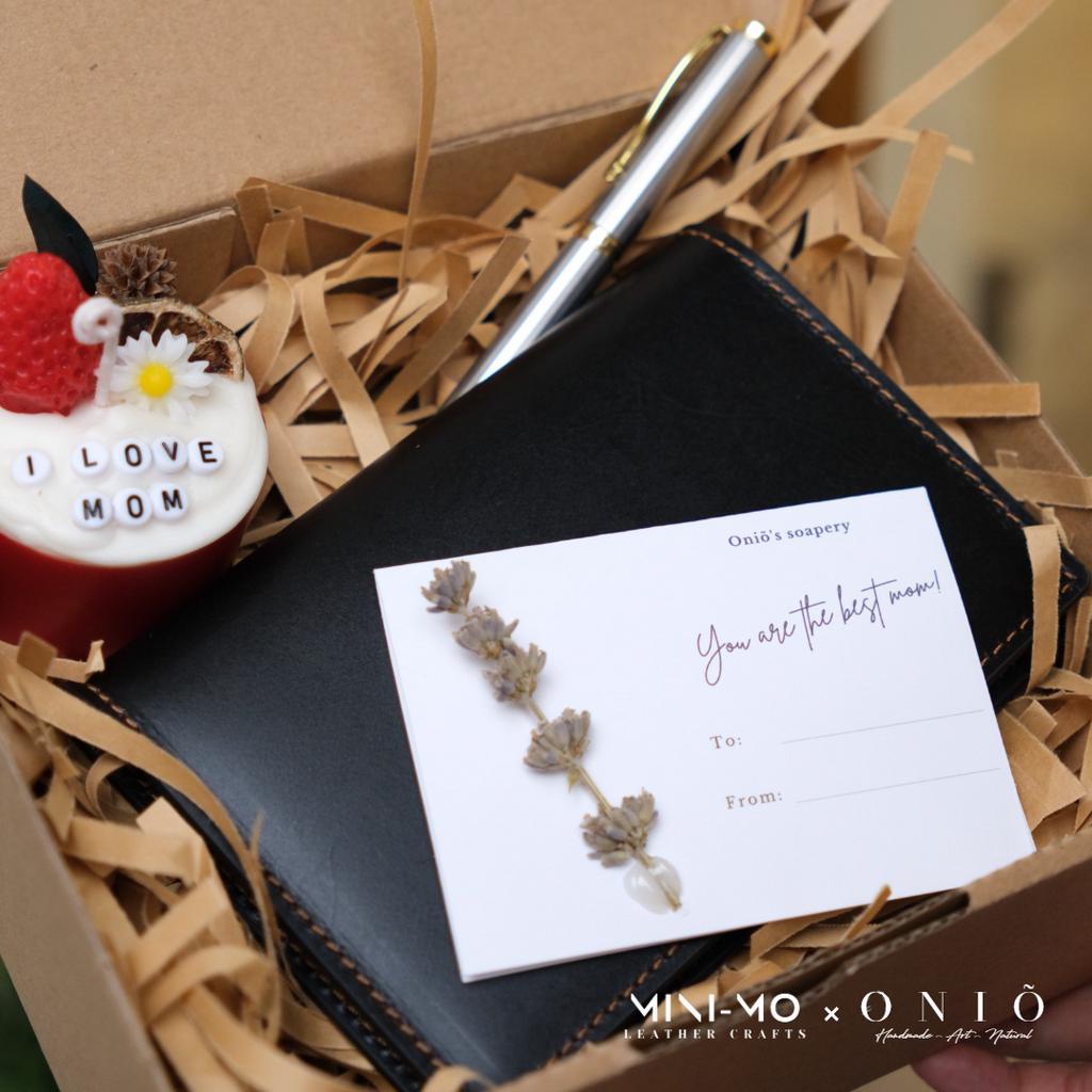 Set quà tặng Sổ tay MINI-MO da bò thật mix Nến thơm handmade tinh dầu thiên nhiên, GS-01