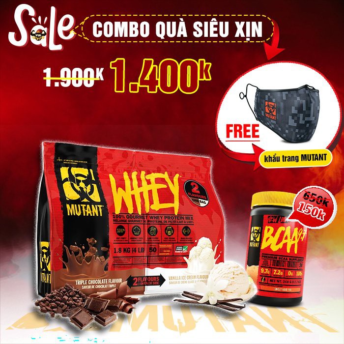 Combo Sữa Tăng Cơ Mutant Whey Protein 4Lbs -1.8kg Và BCAA Mutant 30 Serving [DATE 2023]