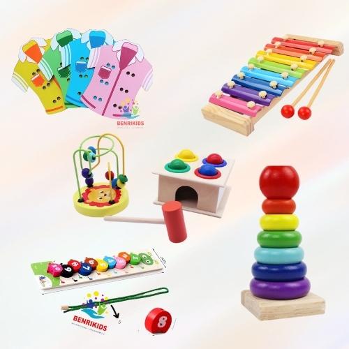 Đồ Chơi Gỗ Montessori, Combo Đồ Chơi Giáo Dục Bằng Gỗ An Toàn Nhiều Màu Sắc Cho Bé Rèn Luyện Thêm Nhiều Kỹ Năng