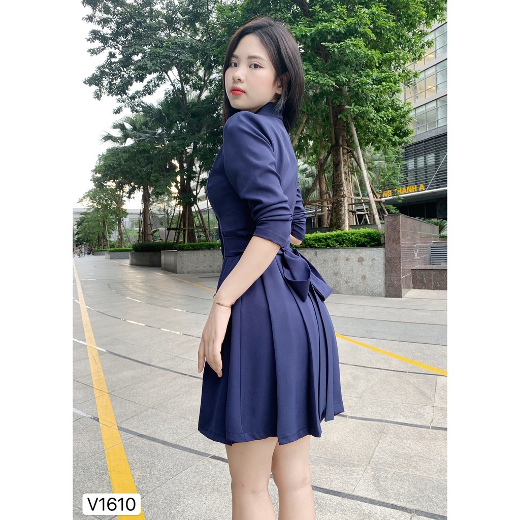 Váy xanh xòe cổ vest V1610 - Đẹp Shop DVC - Kèm ảnh thật trải sàn do shop tự chụp | BigBuy360 - bigbuy360.vn