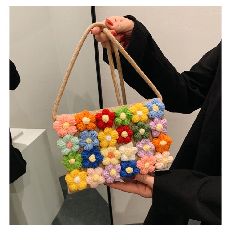 Túi Cói Đeo Vai Đính Hoa Dễ Thương Thời Trang Đi Biển Cho Nữ