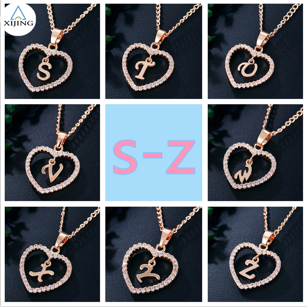 Vòng cổ mặt hình trái tim và chữ cái tiếng anh đính đá giả thời trang