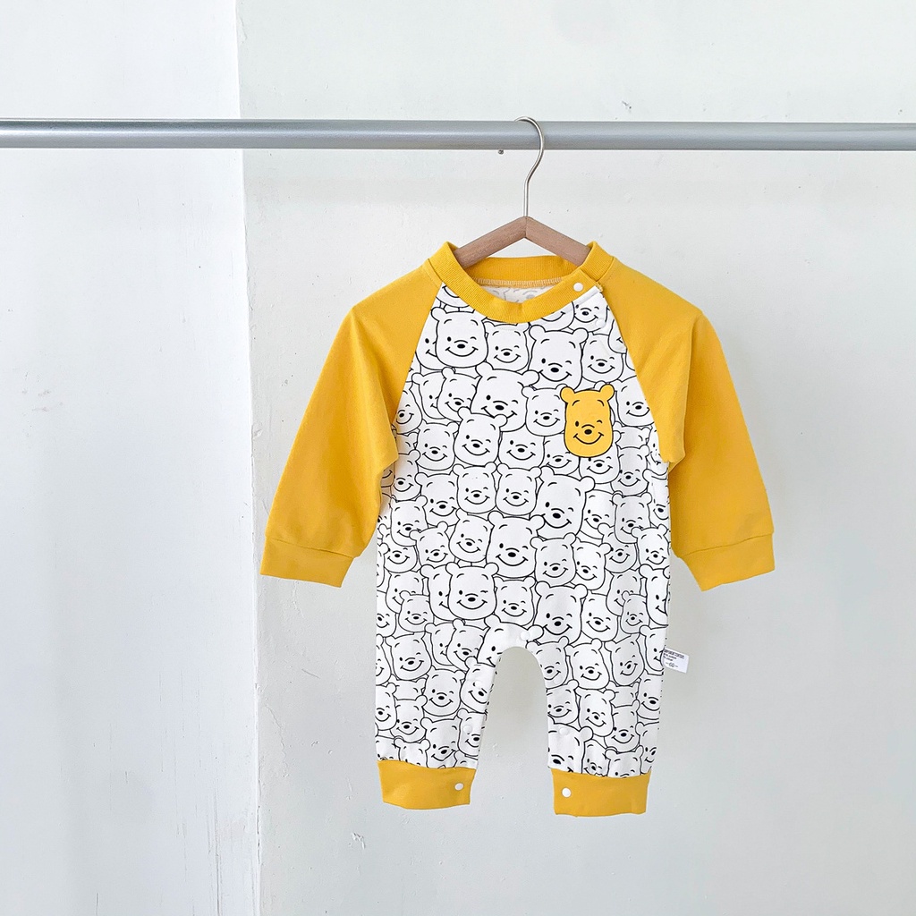 Bộ áo liền quần tay dài in hoạt hình gấu dễ thương thời trang mùa thu cho bé