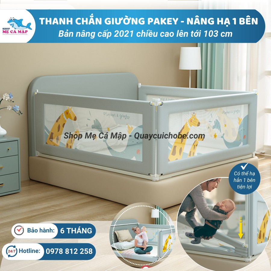 Thanh chặn giường 2021 nâng hạ 1 bên hiệu Pakey, thanh chắn giường cao 103cm có 3 màu