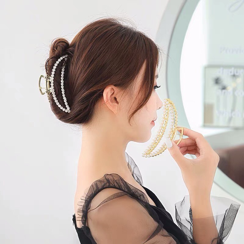 Kẹp tóc Hàn Quốc đính đá Cặp tóc càng cua kim loại thời trang xinh sang chảnh chữ D hottrend Miituu KD7