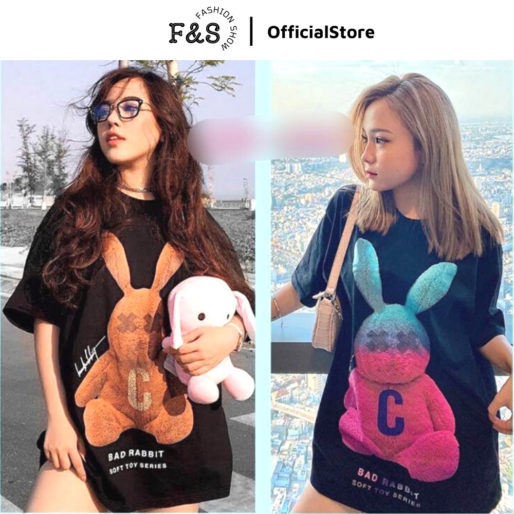 Áo thun tay lỡ unisex form rộng THỎ BAD RABBIT - Áo phông F&amp;S nam nữ, cặp đôi phong cách hàn quốc