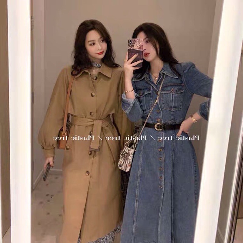 Đầm midi denim xoè thời trang, váy bò dáng xoè dài, đầm bò dáng dài sang chảnh