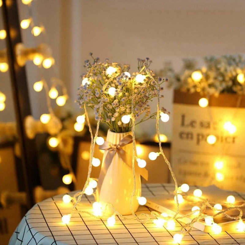 Đèn trang trí phòng ngủ CHERRY BALL hình tròn - Decor trang trí - Dây đèn Led - 2 chế độ nhấp nháy màu vàng ấm xinh xắn