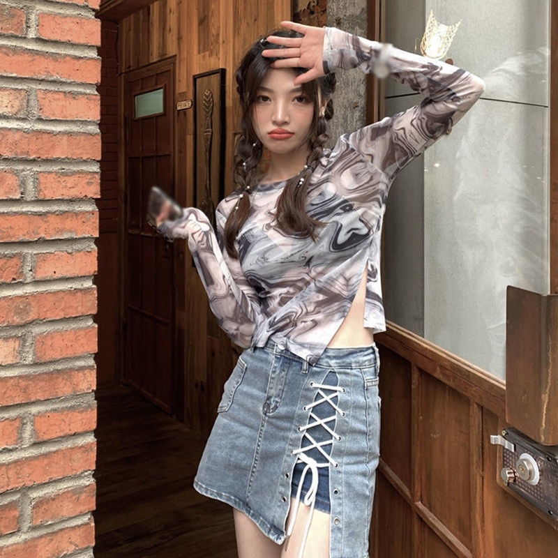 Áo Thun Tay Dài Cổ Tròn Nhuộm Màu Độc Đáo Thời Trang Phong Cách Hàn Quốc