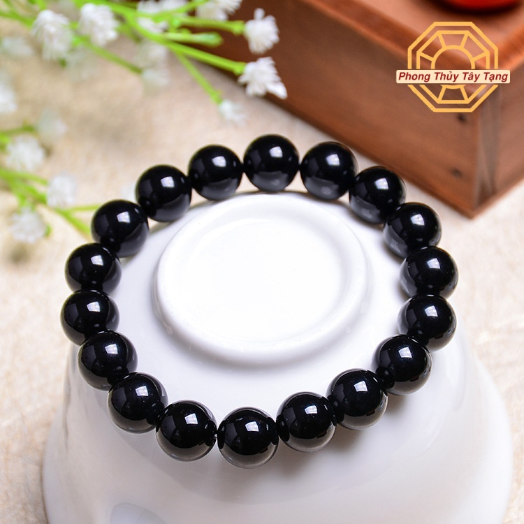 Vòng tay phong thủy đá MNao Đen may mắn tài lộc bình an nam nữ mệnh Thủy Mộc - Tặng hộp gỗ cao cấp - Phong Thủy Tây Tạng