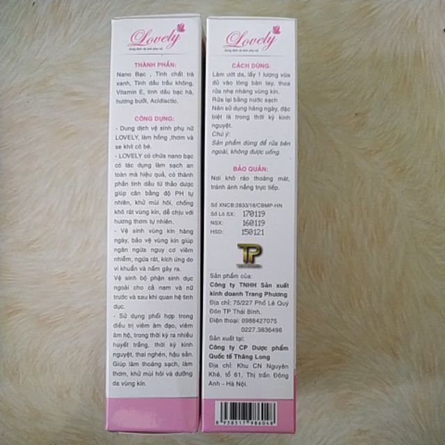 Dung dịch vệ sinh phụ nữ lovely (làm hồng, thơm và se khít cô bé)