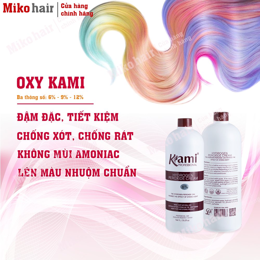 Trợ nhuộm siêu dưỡng mùi socola Kami, chống xót, chốn rát da đầu, chai to 1000ml