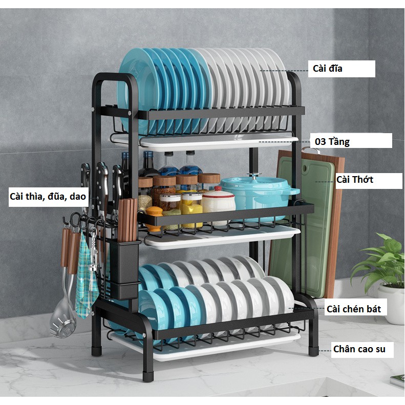 Kệ úp chén bát, giá để đồ nhà bếp đa năng sơn tĩnh điện cao cấp có khay hứng nước LABI VN LB067