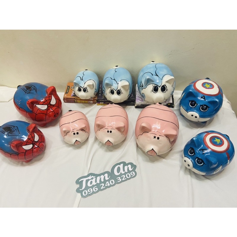 Heo đất tiết kiệm cho bé , ống heo đựng tiền spider man độc lạ , heo đất gốm sứ Bát Tràng hàng đẹp