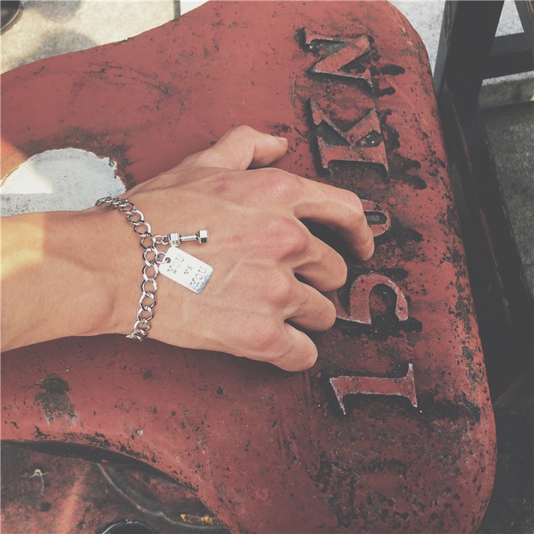 𝑭𝑹𝑬𝑬𝑺𝑯𝑰𝑷  Vòng Tay Unisex Bằng Hợp Kim Mặt Hình Quả Tạ Và Tấm Thẻ Vuông Ghi Chữ YOU and ME Dành Cho Các Cặp Đôi