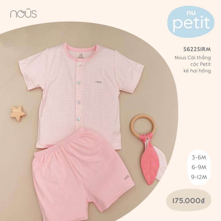 NOUS - Bộ Quần Áo Cộc Cài Thẳng Nous Kẻ hai hồng Size