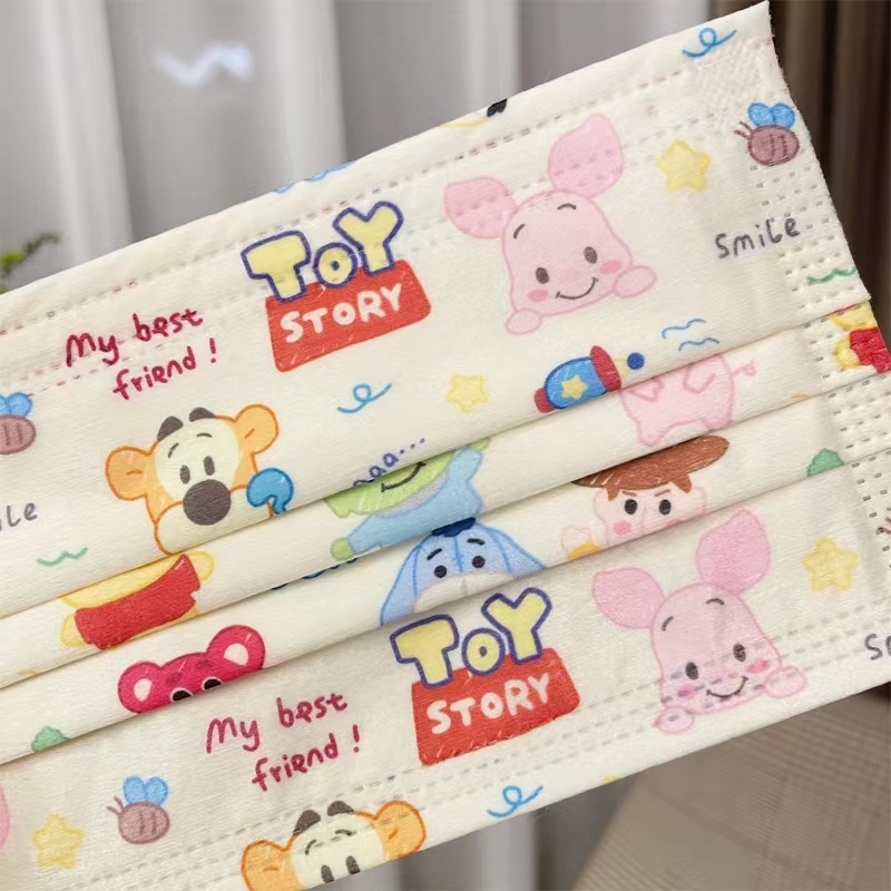 Bộ 10 / 20 / 30 / 40 / 50 Khẩu Trang In Hoạt Hình Gấu Pooh 3 Lớp Bảo Vệ An Toàn