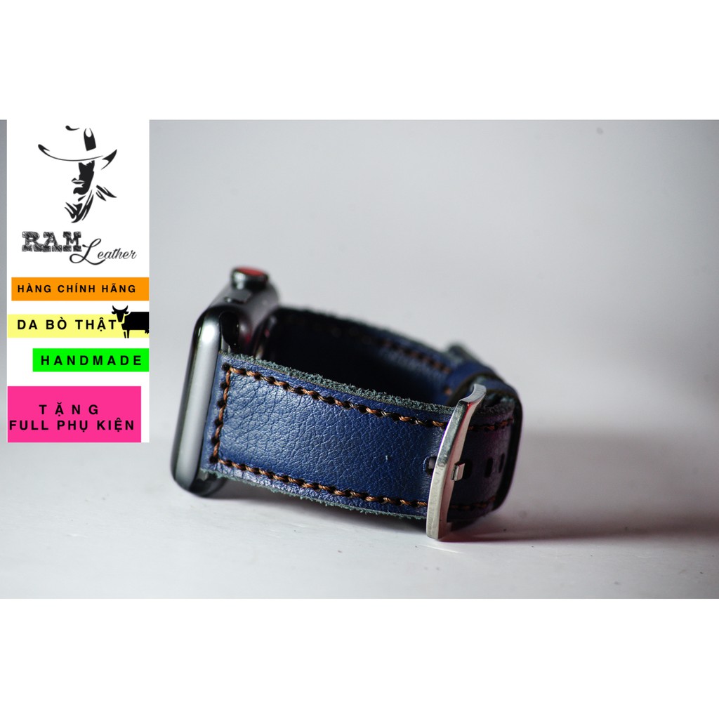 Dây đồng hồ da bò mill xanh navy handmade bền chắc cao cấp RAM Leather classic 1958 - tặng khóa chốt và cây thay dây