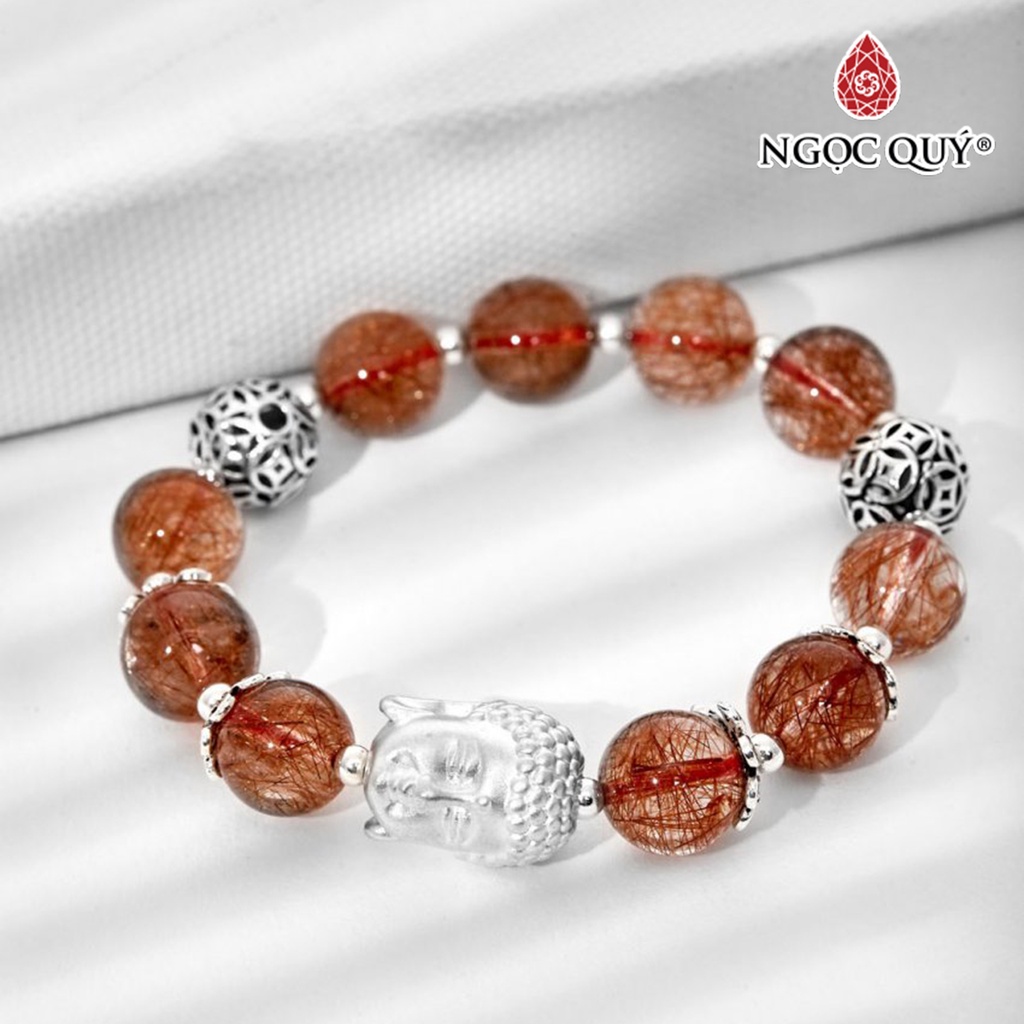 Vòng tay TA tóc đỏ cam charm phật bạc hạt 12mm - Ngọc Quý