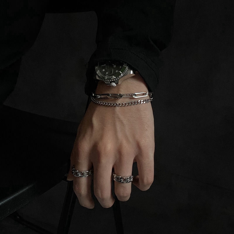 Vòng tay thép titan hai lớp phong cách hip hop cá tính cho nam và nữ 23463