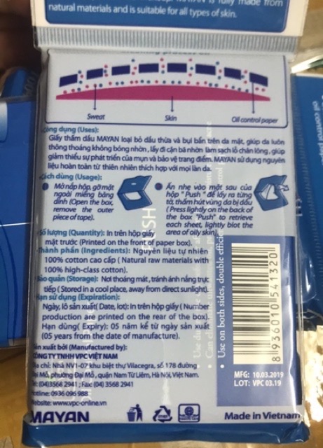 GIẤY THẤM DẦU MAYAN OIL CONTROL PAPER GÓI 100 MIẾNG