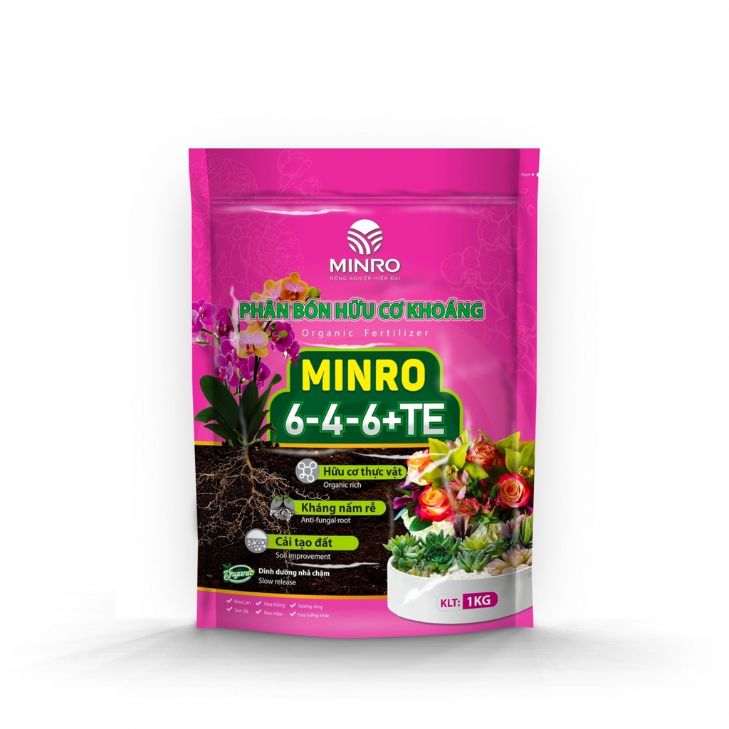 Phân Bón Hữu Cơ Khoáng Dinh Dưỡng Tan Chậm Organic 6-4-6+TE Gói 1Kg
