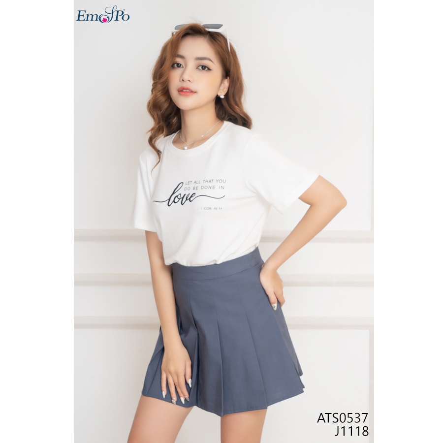 Áo thun nữ, cổ tròn, tay lỡ, in chữ Emspo ATS0537 (Trắng, Hồng)