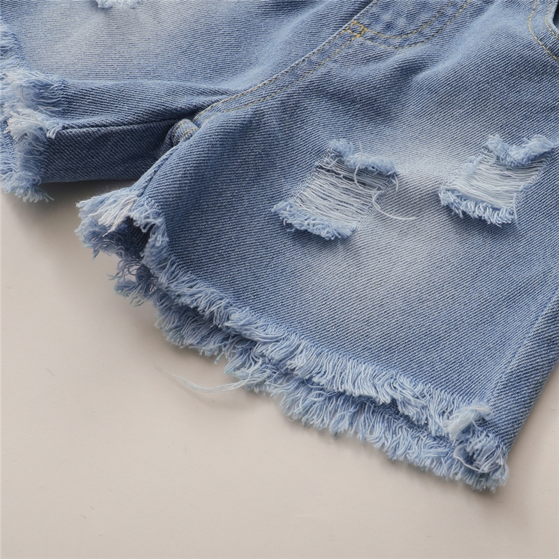 Set áo tay ngắn in hoa + quần denim MIKRDOO phong cách thời trang mùa hè cho bé gái